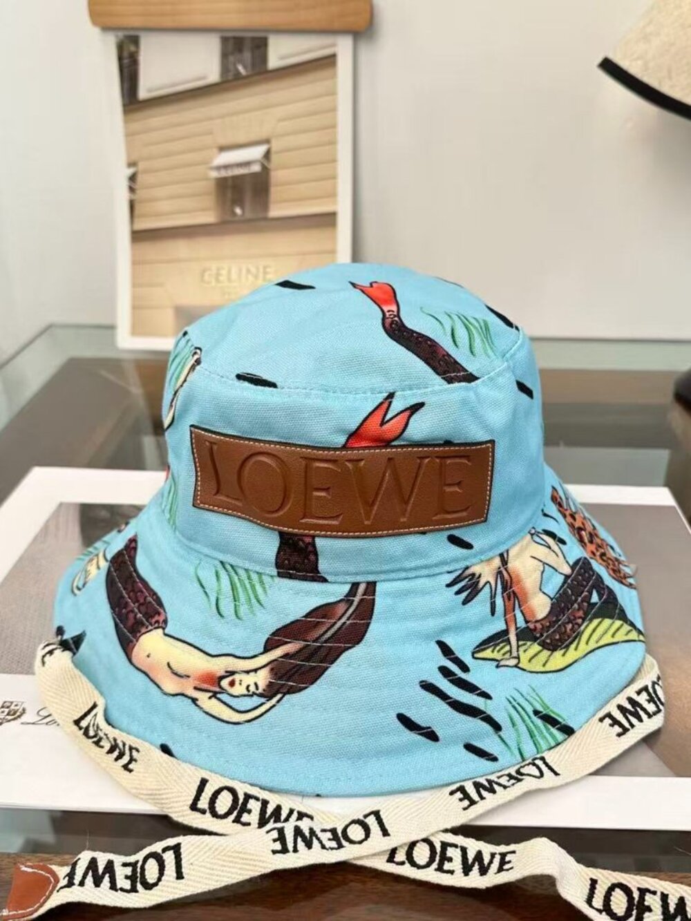 Loewe Blue Graphic Print Canvas Bucket Hat